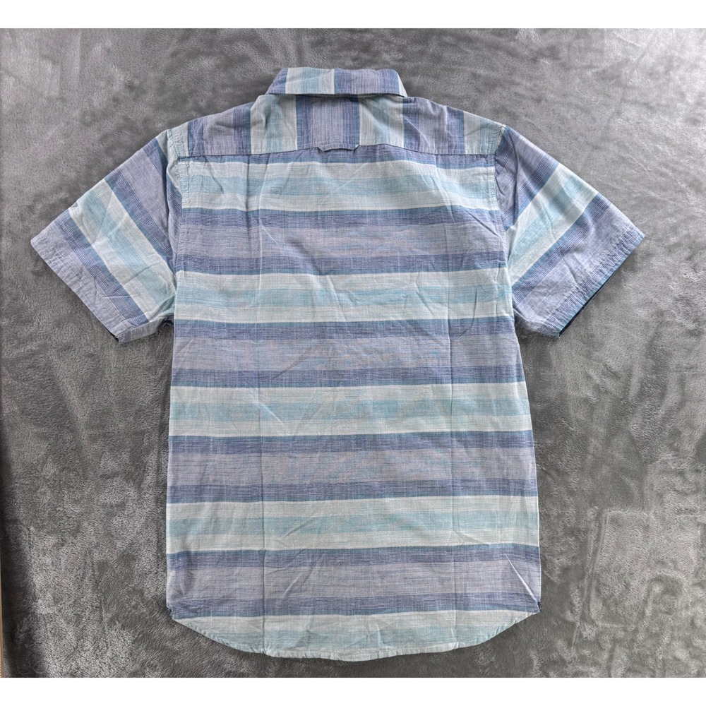 Flag & Anthem Shirt Mens S Blue Stripe Button Up Casual Preppy Summer Beach Top - Picture 10 of 10